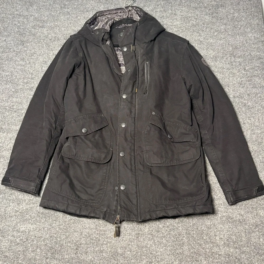 Burton‎ Durable Goods Mens S Black Hooded Parka Jacket Canvas Quilted Lining